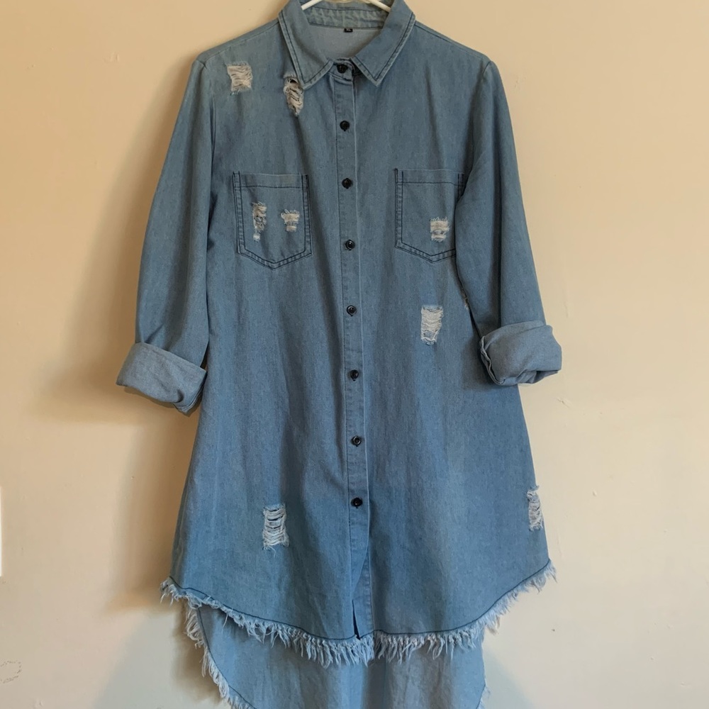 🚫SOLD🚫 Distressed Denim Jean Jacket Duster